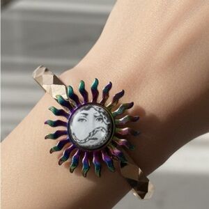 Fornasetti inspired puple Sunburst Bracelet with gold tones